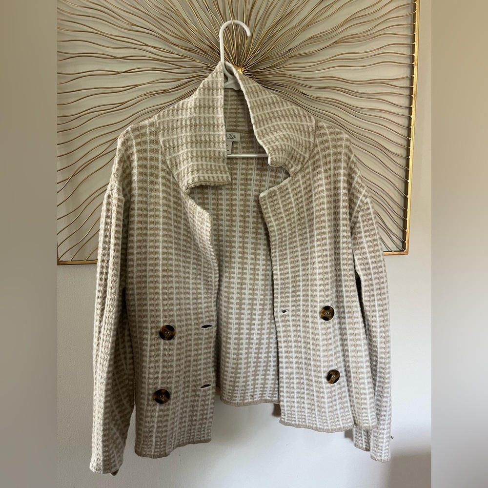 Rachel Zoe Jacket Taupe/White Collared Double Breasted Pockets Size M